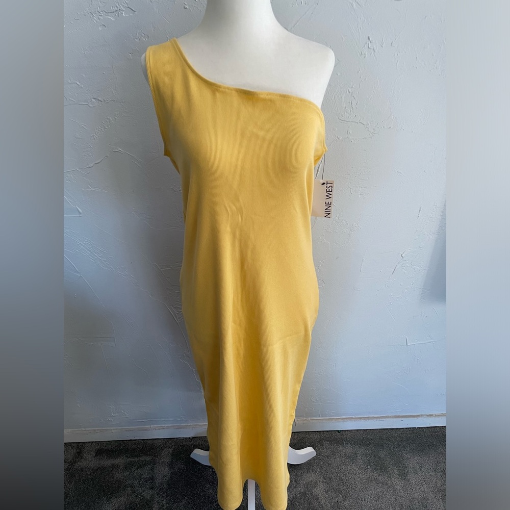 NWT Nine West Yellow One Shoulder Midi Dress Size XXL